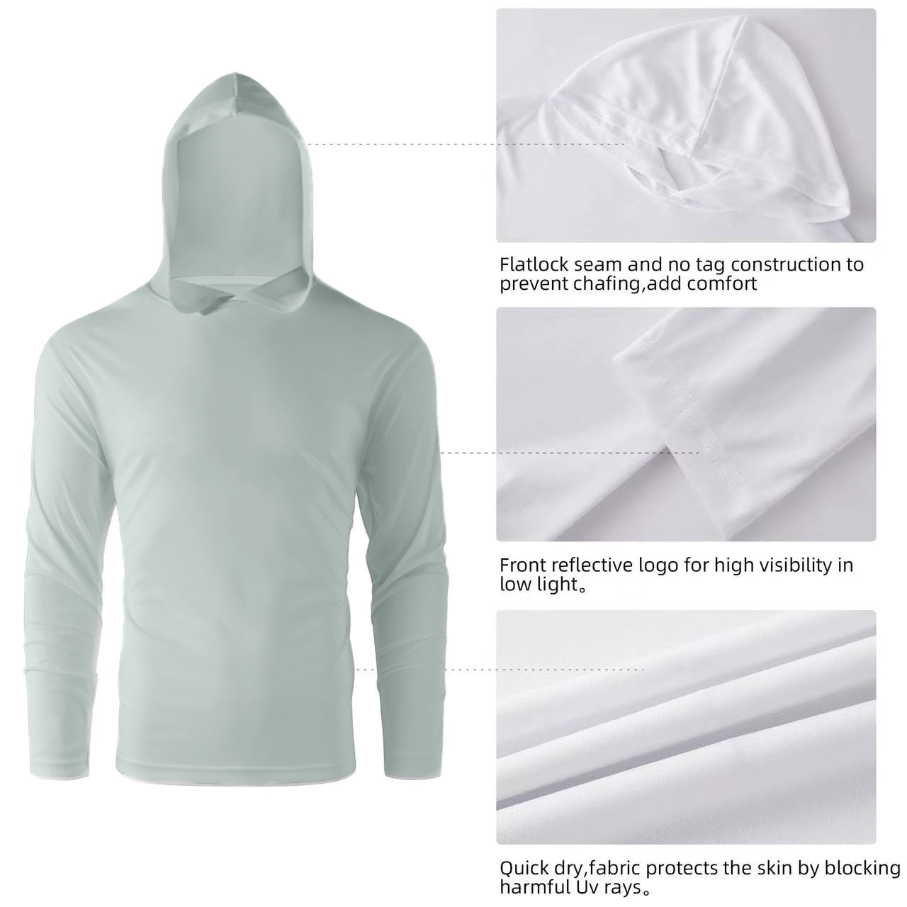 ZBORIBER Men's Hooded T-shirt, Moisture-Wicking,Quick-Drying,White,Sizes S-3XL