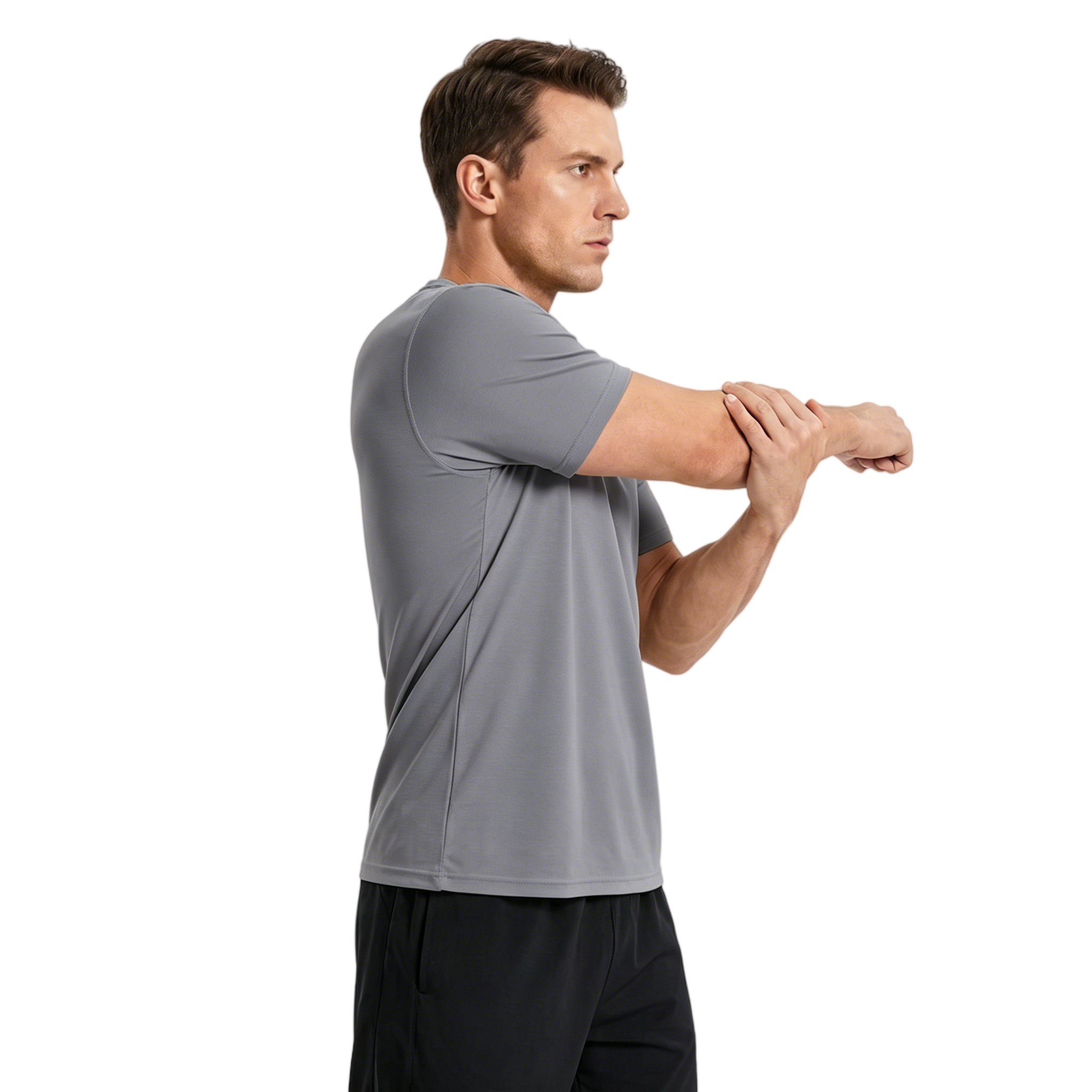 ZBORIBER Men's Quick-Dry Fit Gym Wicking Athletic Workout Short-Sleeve T-Shirts Sizes S-3XL,Titanium