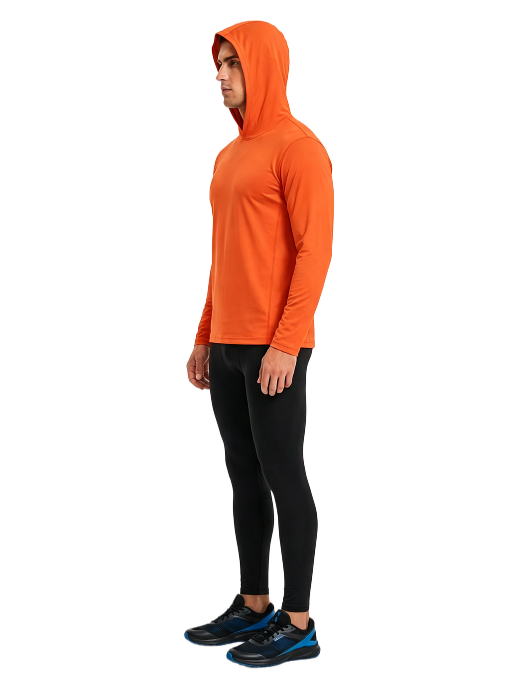 ZBORIBER Men's Hooded T-shirt,Moisture-Wicking,Quick-Drying,Neon Orange, Sizes S-3XL