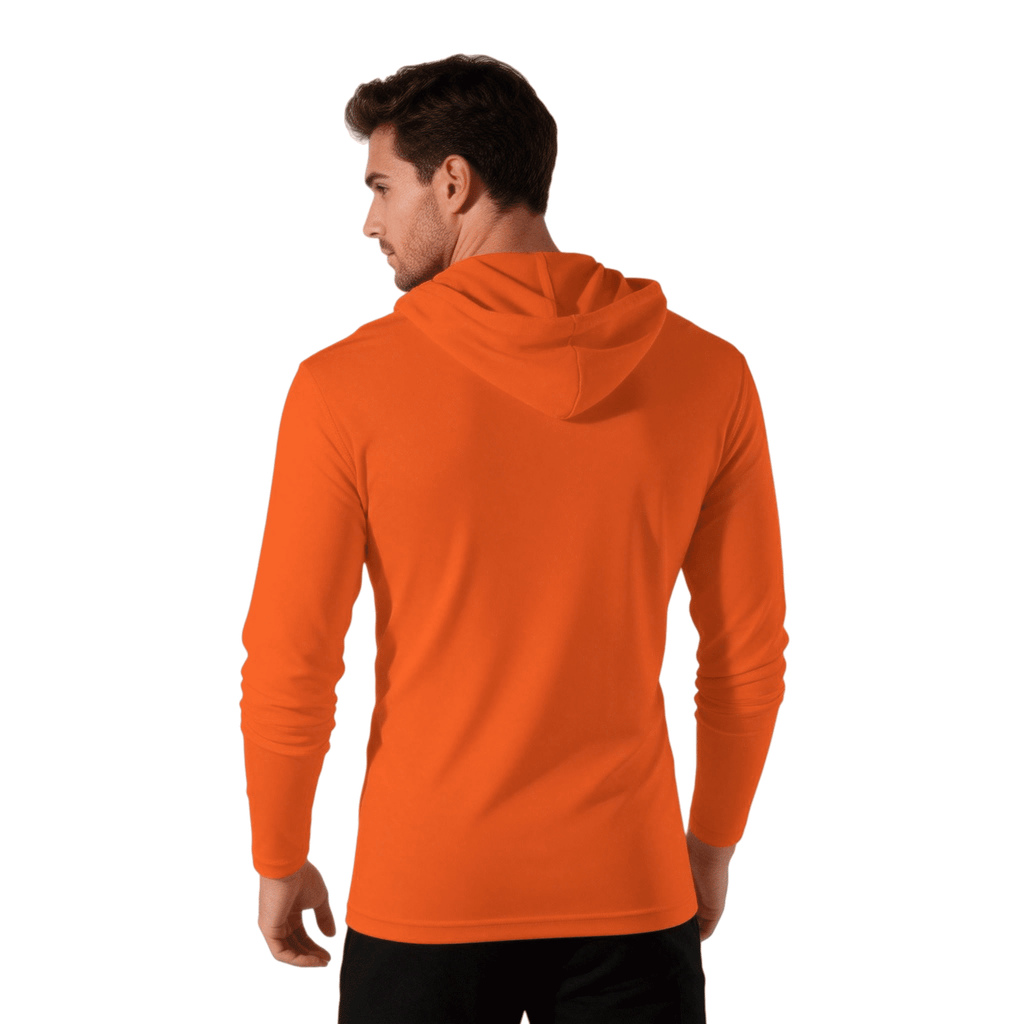 ZBORIBER Men's Hooded T-shirt,Moisture-wicking,Quick-drying,Neon Orange, Sizes S-3XL