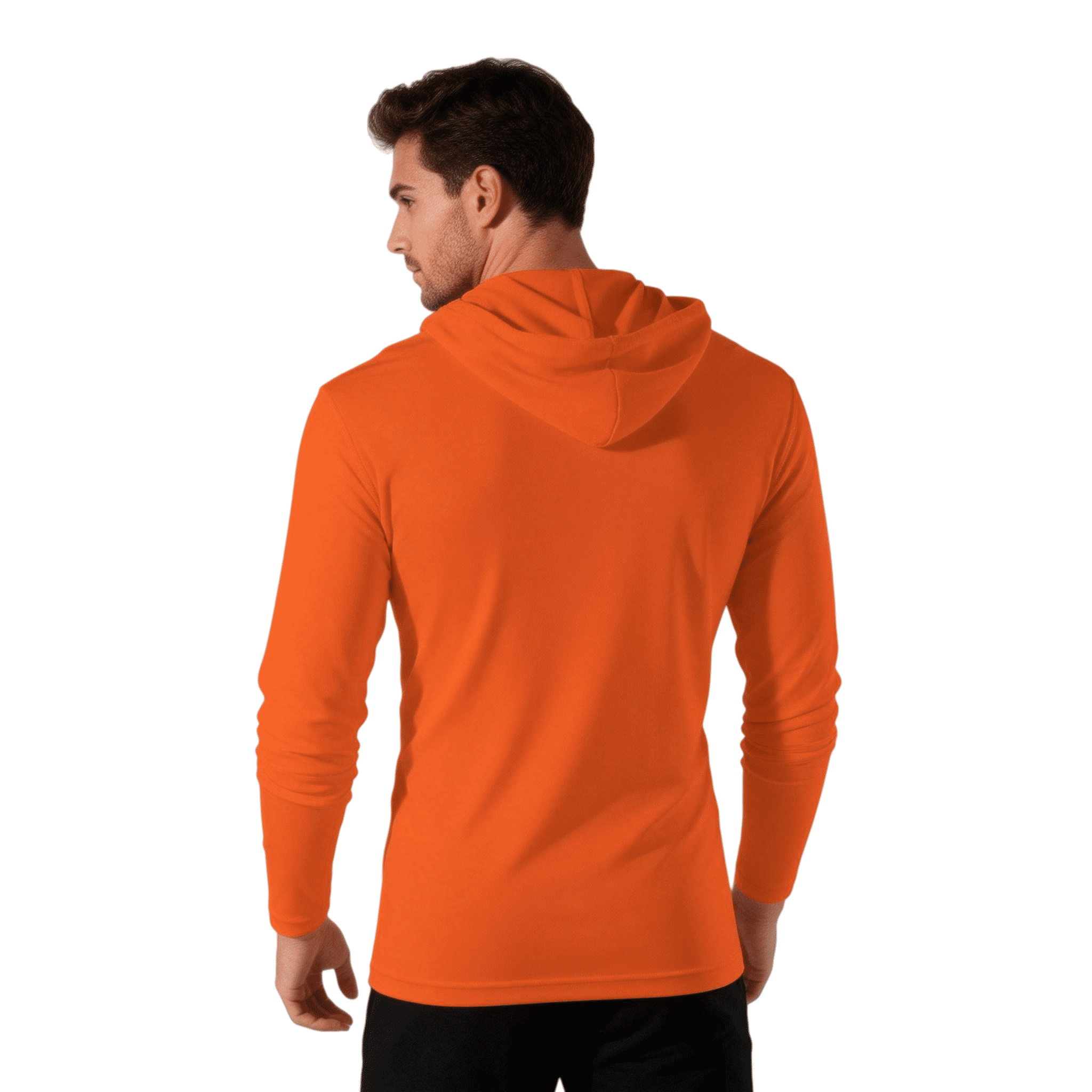 ZBORIBER Men's Hooded T-shirt,Moisture-wicking,Quick-drying,Neon Orange, Sizes S-3XL