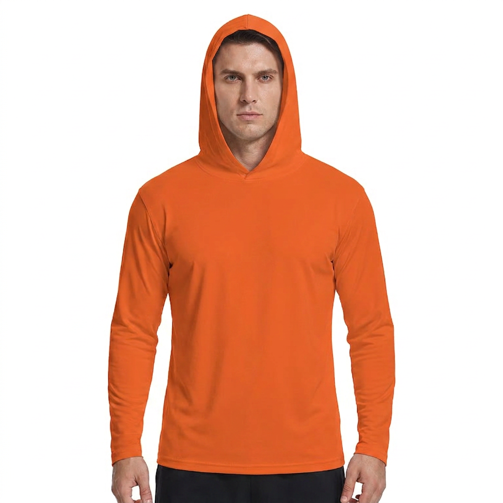 ZBORIBER Men's Hooded T-shirt,Moisture-Wicking,Quick-Drying,Neon Orange, Sizes S-3XL