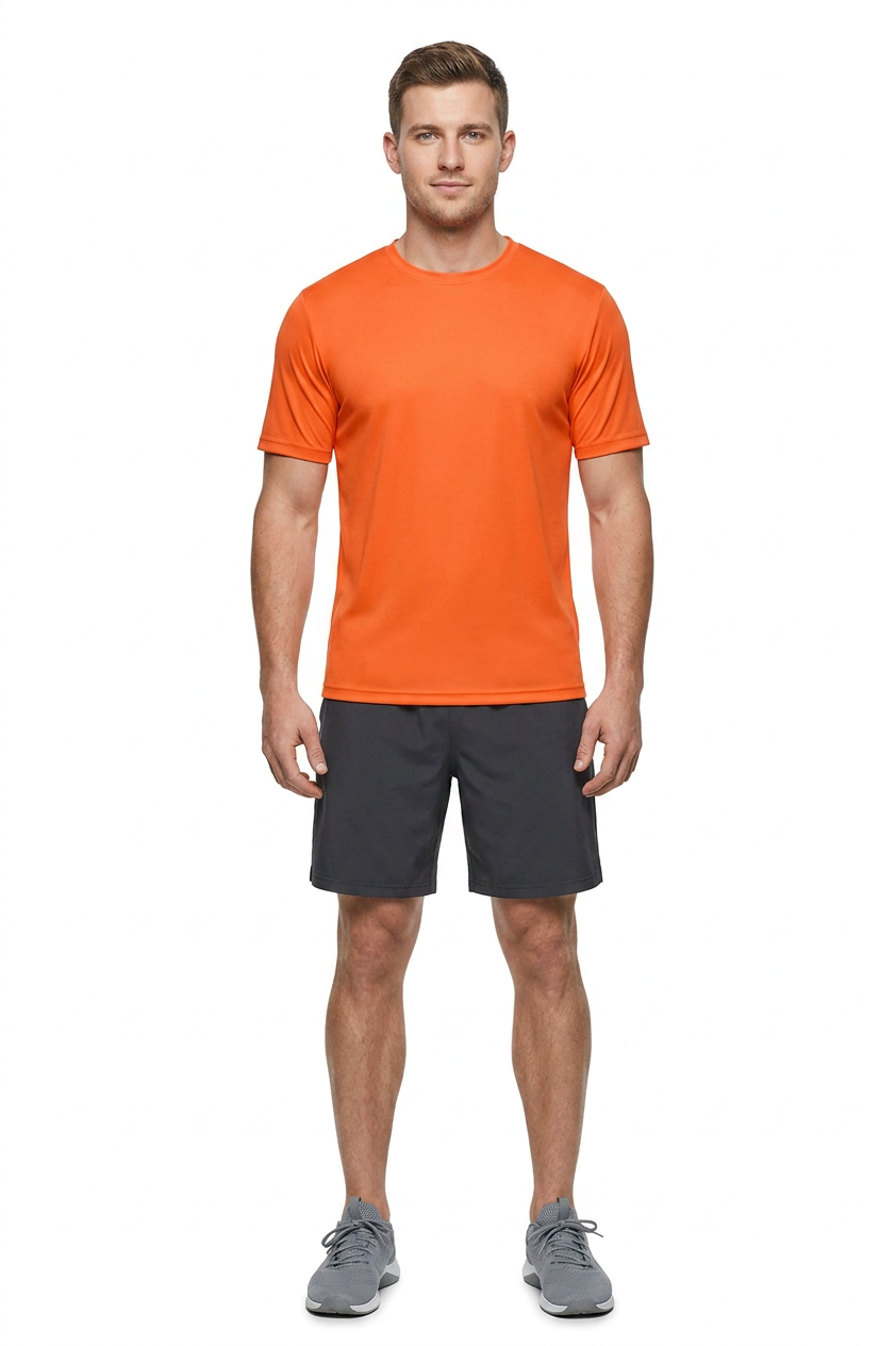 ZBORIBER Men's Quick-Dry Fit Gym Wicking Athletic Workout Short-Sleeve T-Shirts Sizes S-3XL,Neon Orange