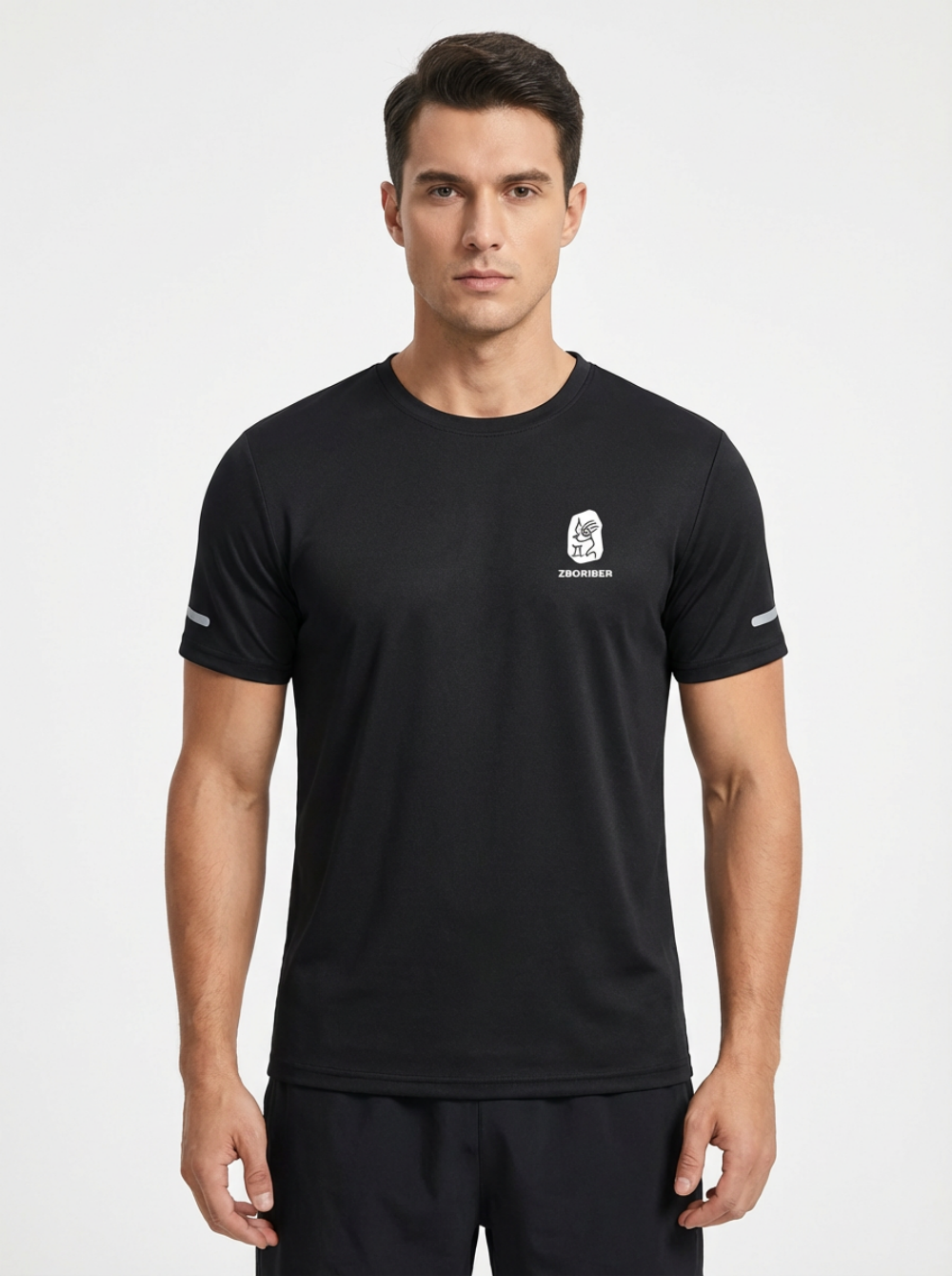 ZBORIBER Men's Short-sleeved T-shirt, Quick-drying, Moisture-wicking, Sweat-wicking, with Reflective Stripes and Reflective Logo,3-Pack