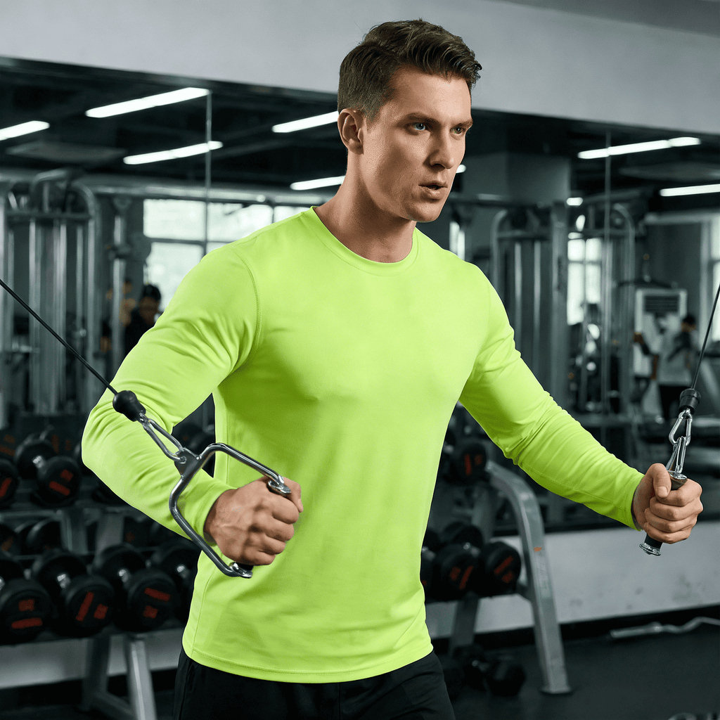 ZBORIBER Men's Quick Dry UPF 50+ UV Sun Protection Moisture Wicking Long Sleeve T-Shirt for Casual Workout,Sizes S-3XL,Highlighter Glow