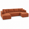 132.5" U-Shaped Chenille Sectional Sofa, 6-Seater Cloud Couch with Dual Chaises, Cup Holders & Side Pockets, No Assembly, Orange