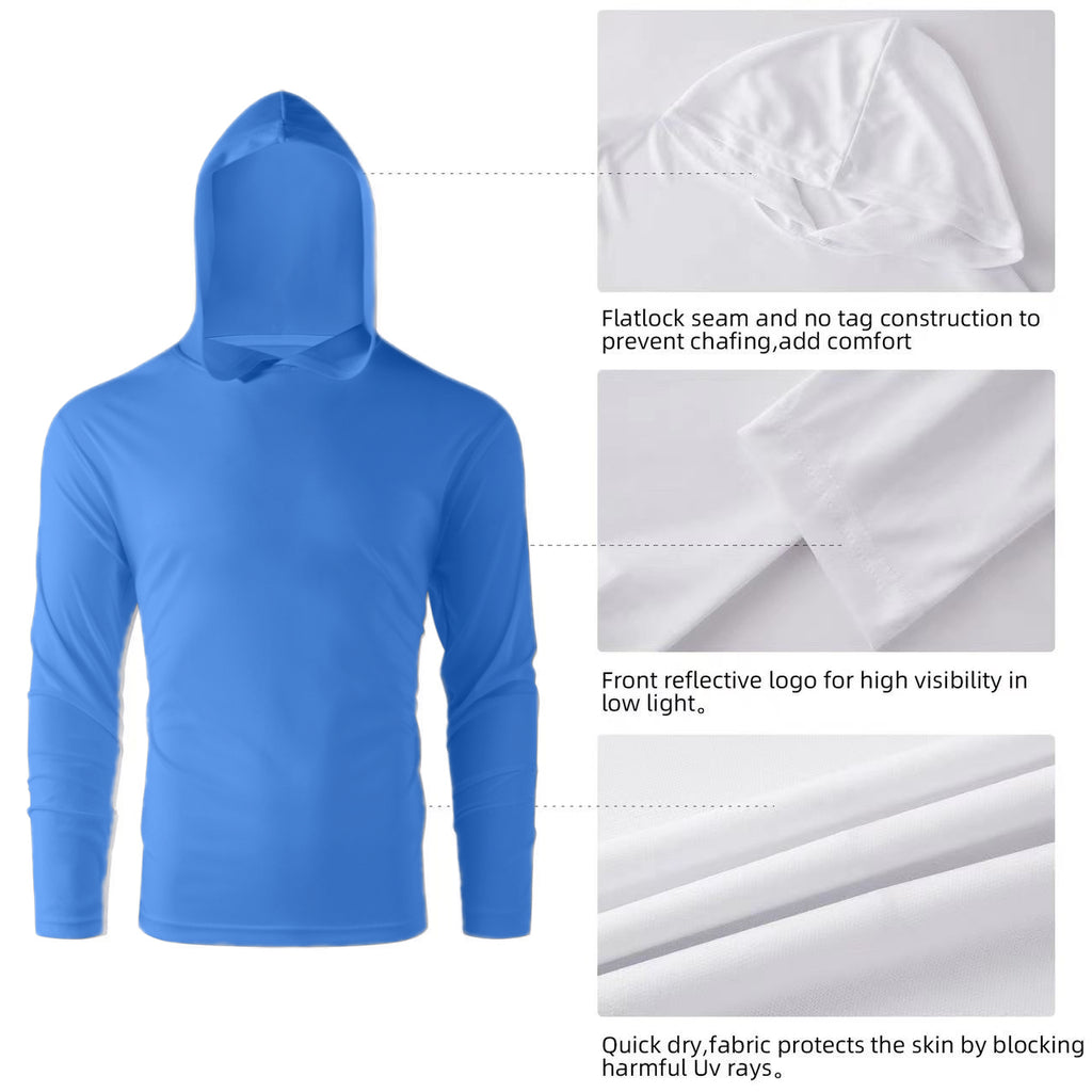 ZBORIBER Men's Hooded T-shirt, Moisture-Wicking,Quick-Drying,Royal,Sizes S-3XL