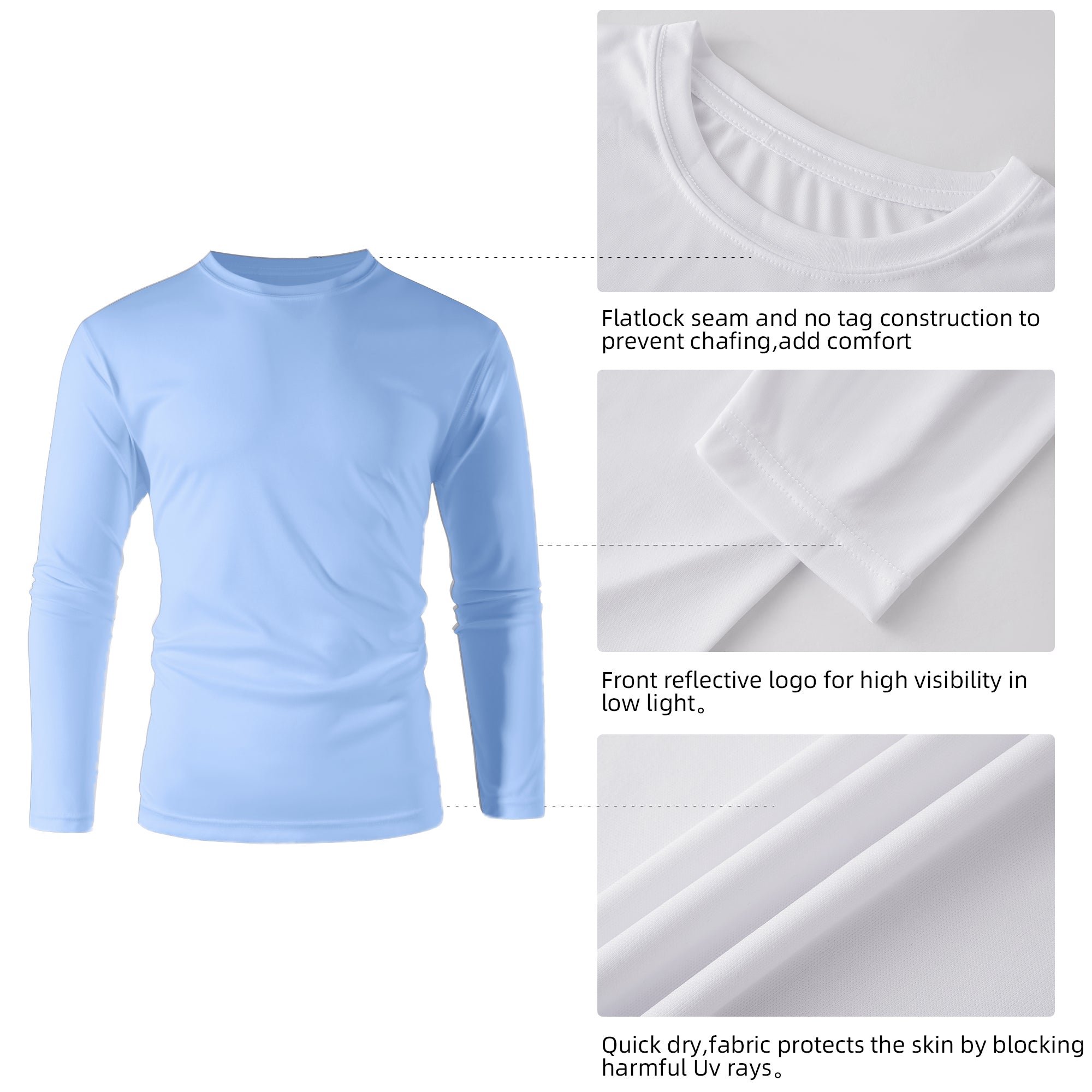 ZBORIBER Men's Quick Dry UPF 50+ UV Sun Protection Moisture Wicking Long Sleeve T-Shirt for Casual Workout,Sizes S-3XL,Carolina Blue