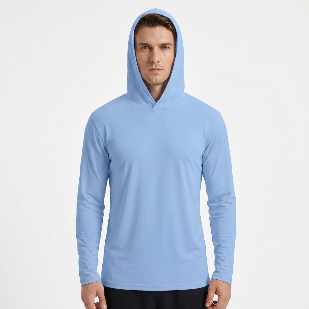 ZBORIBER Men's Hooded T-shirt,Moisture-Wicking,Quick-Drying,Carolina Blue,Sizes S-3XL