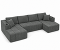 132.5" U-Shaped Chenille Sectional Sofa, 6-Seater Cloud Couch with Dual Chaises, Cup Holders & Side Pockets, No Assembly, Dark Gray