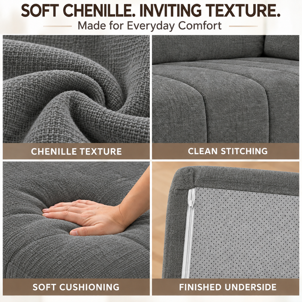 132.5" U-Shaped Chenille Sectional Sofa, 6-Seater Cloud Couch with Dual Chaises, Cup Holders & Side Pockets, No Assembly, Dark Gray