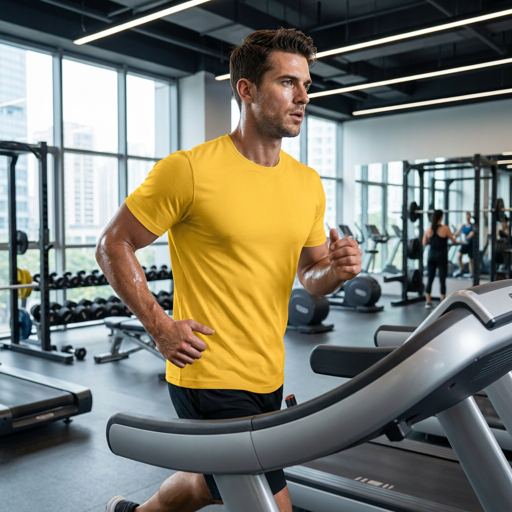 ZBORIBER Men's Quick Dry Athletic T-Shirt, 100% Polyester Moisture Wicking Workout Shirt Short Sleeve Activewear，Size S-3XL，HEATHERYELLOW