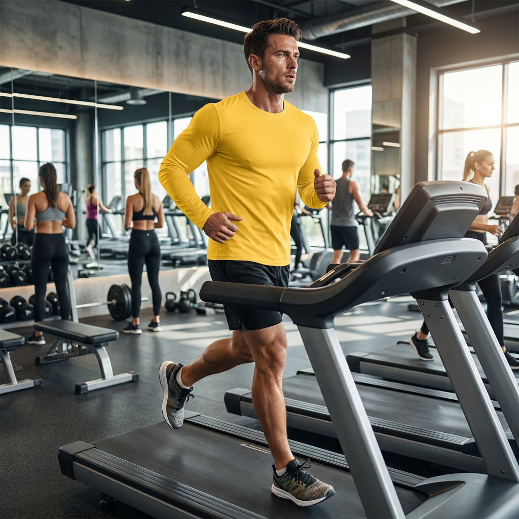 ZBORIBER Men's Long Sleeve T-Shirt Quick Dry Moisture Wicking Crew Neck Athletic Activewear Workout Shirt,Size S-3XL,HEATHERYELLOW