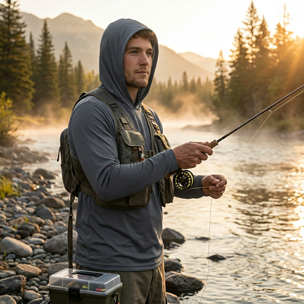 ZBORIBER Men's Sun Protection Hoodie Long Sleeve Quick Dry Shirt Lightweight Breathable Activewear Dry Fit Fishing Workout Shirt，Size S-3XL，TITANIUM
