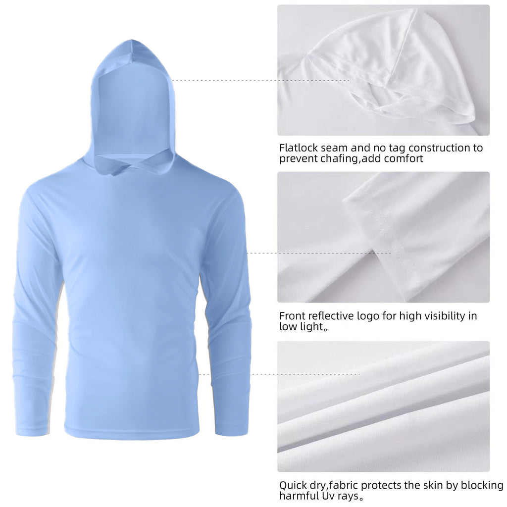 ZBORIBER Men's Hooded T-shirt,Moisture-Wicking,Quick-Drying,Carolina Blue,Sizes S-3XL