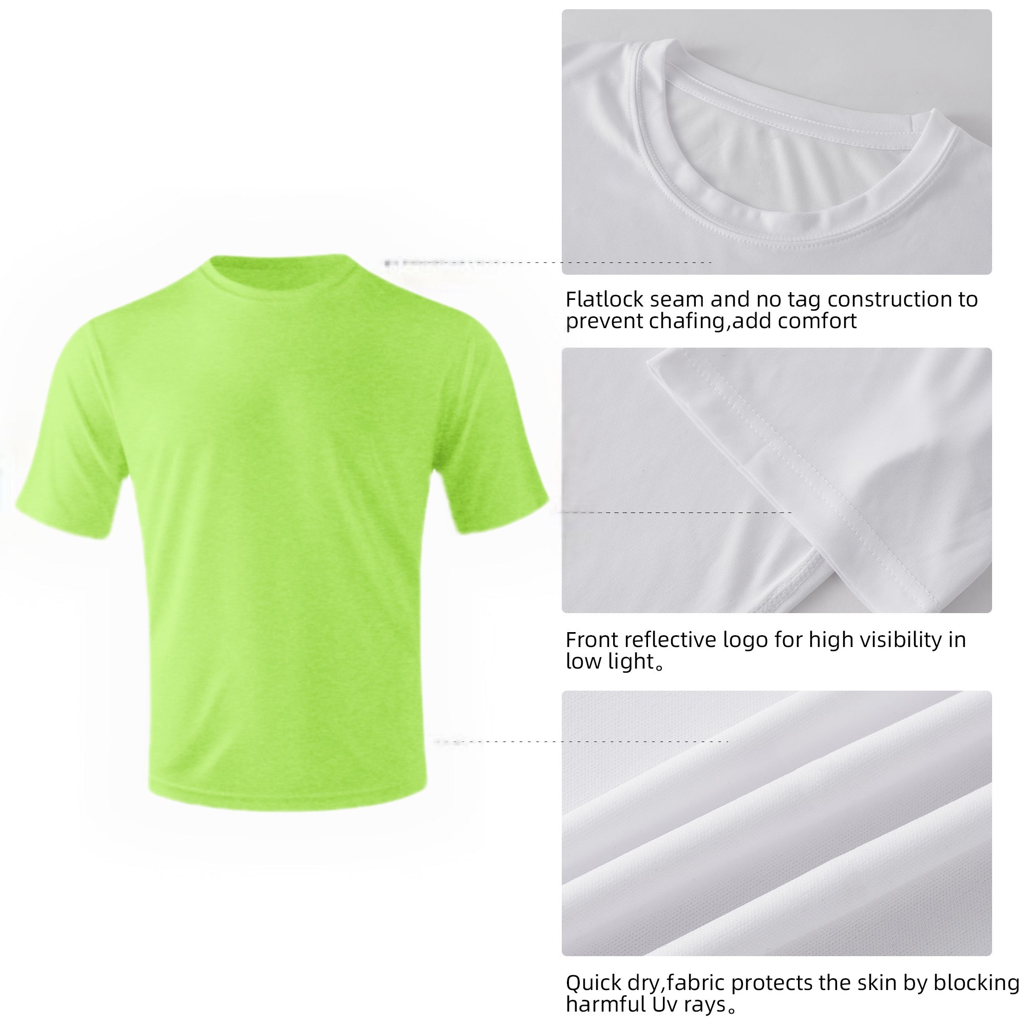 ZBORIBER Men's Quick-Dry Fit Gym Wicking Athletic Workout Short-Sleeve T-Shirts Sizes S-3XL,Highlighter Green