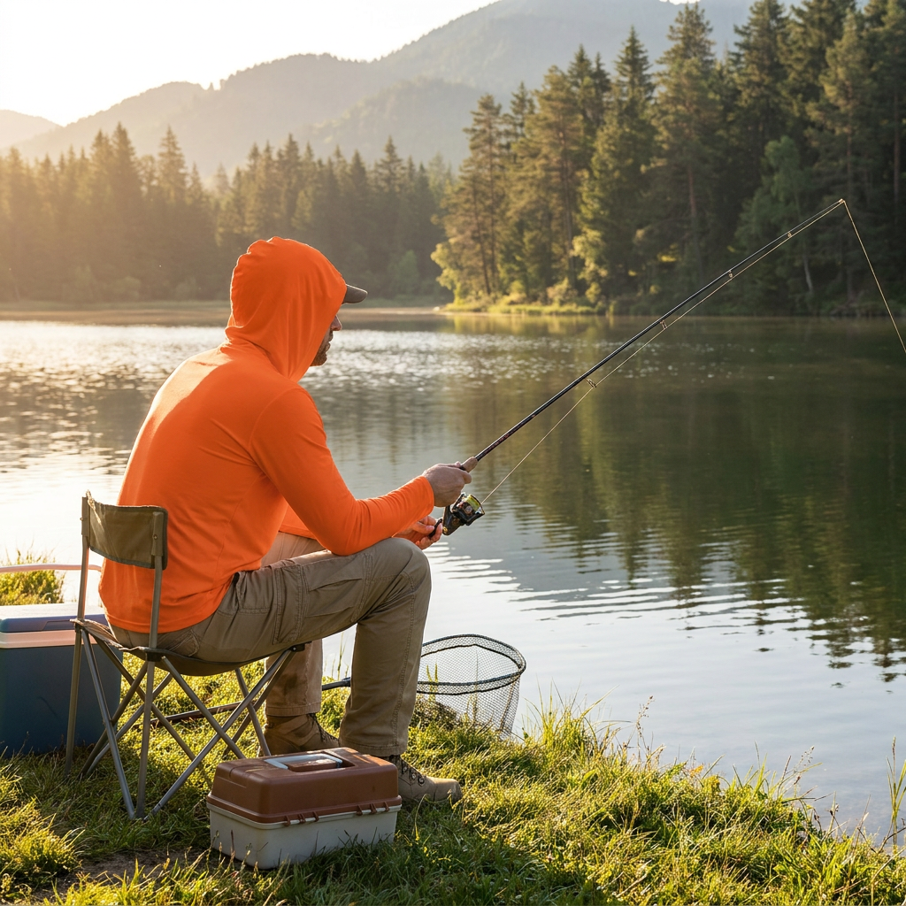 ZBORIBER Men's Sun Protection Hoodie Long Sleeve Quick Dry Shirt Lightweight Breathable Activewear Dry Fit Fishing Workout Shirt，Size S-3XL，NEONORANGE