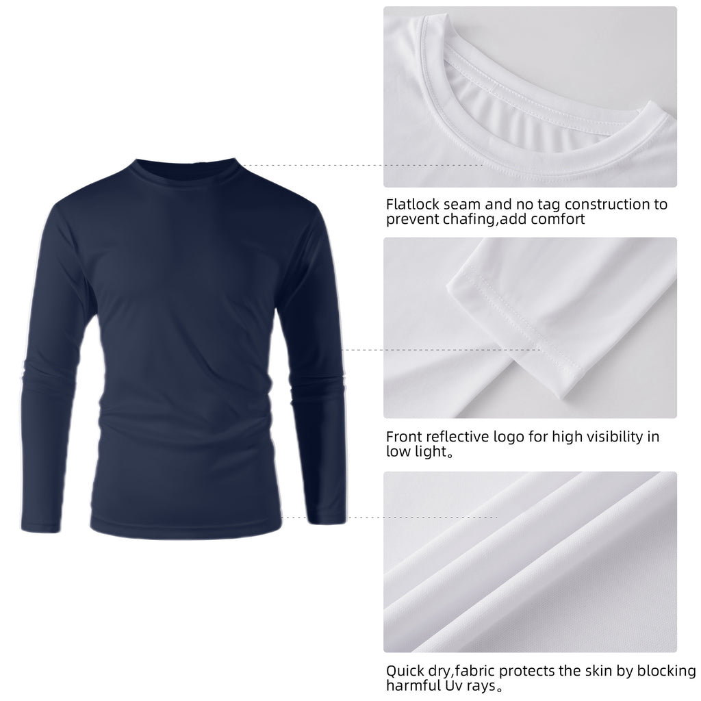 ZBORIBER Men's Quick Dry UPF 50+ UV Sun Protection Moisture Wicking Long Sleeve T-Shirt for Casual Workout,Sizes S-3XL,Navy