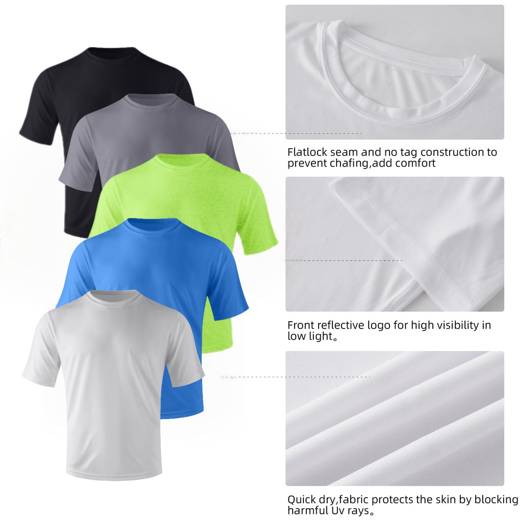 ZBORIBER Men's Quick-Dry Crew Neck T-Shirts 5-Pack, Moisture Wicking, Sizes S-3XL