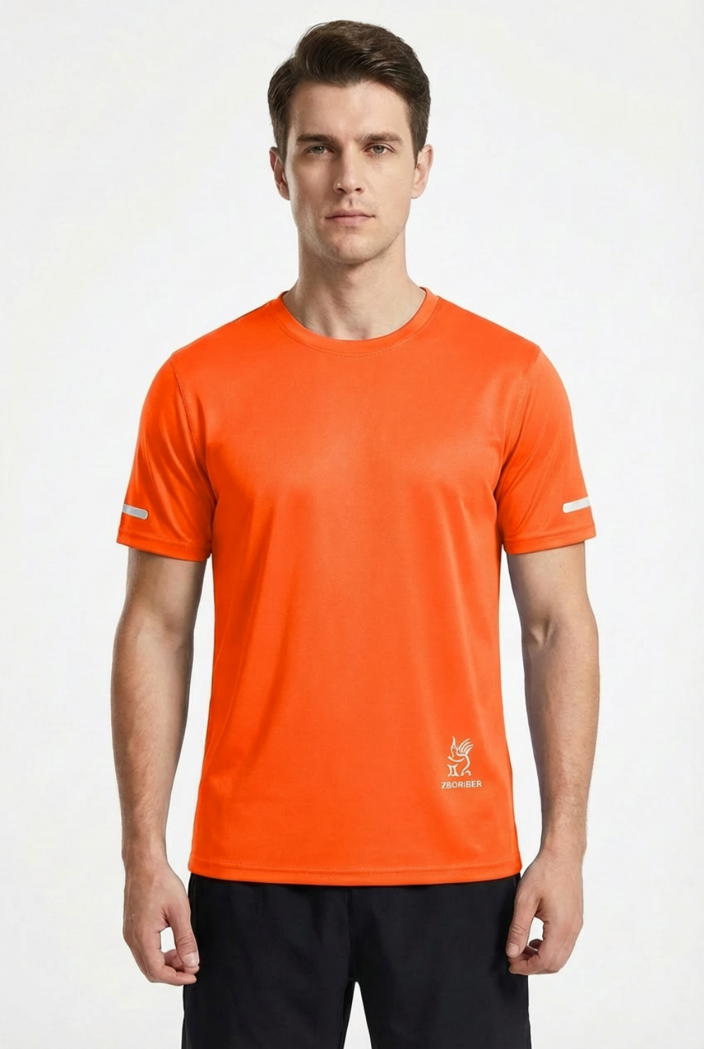 ZBORIBER Men's Short-sleeved T-shirt, Quick-drying, Moisture-wicking, Sweat-wicking, with Reflective Stripes and Reflective Logo,3-Pack