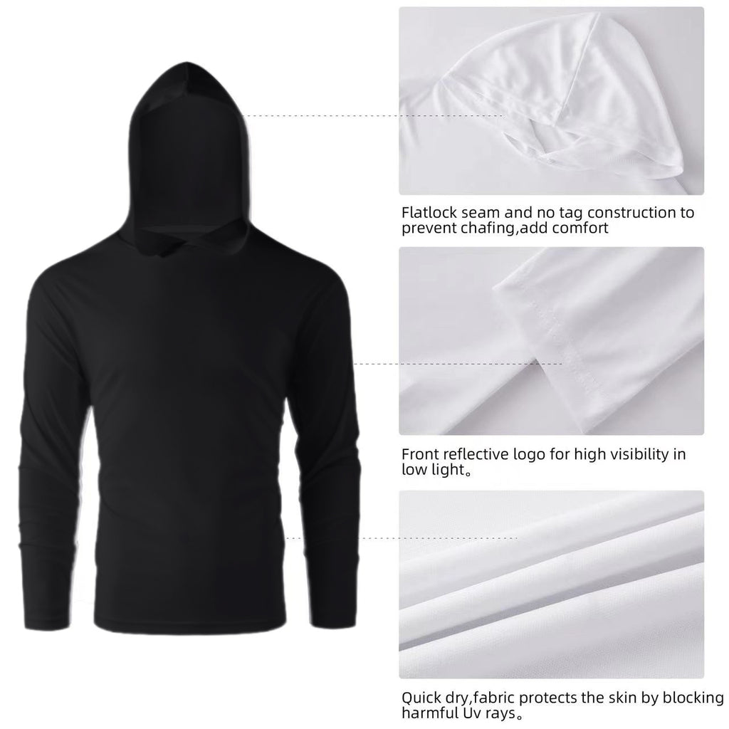 ZBORIBER Men's Hooded T-shirt, Moisture-Wicking,Quick-Drying,Black,Sizes S-3XL