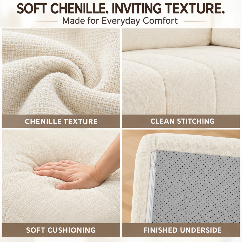 132.5" U-Shaped Chenille Sectional Sofa, 6-Seater Cloud Couch with Dual Chaises, Cup Holders & Side Pockets, No Assembly, Beige