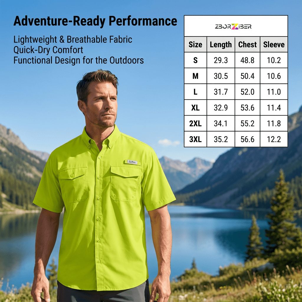 ZBORIBER Men's Fishing UPF 50+ Sun Protection Waterproof for Outdoor Travel Short Sleeve Shirts with Pockets,3-Pack,Size-XL