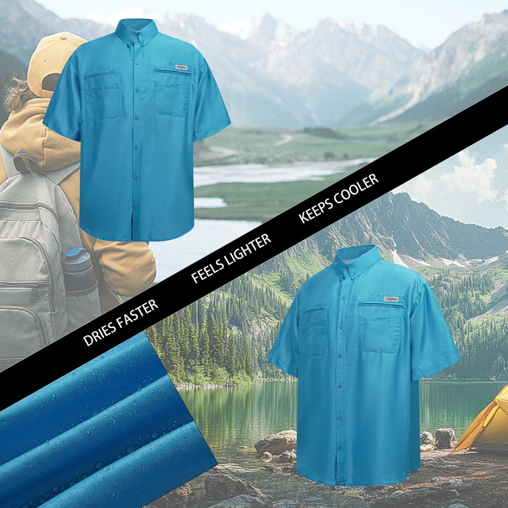 ZBORIBER Men's Fishing UPF 50+ Sun Protection Waterproof for Outdoor Travel Short Sleeve Shirts with Pockets,3-Pack,Size-XL