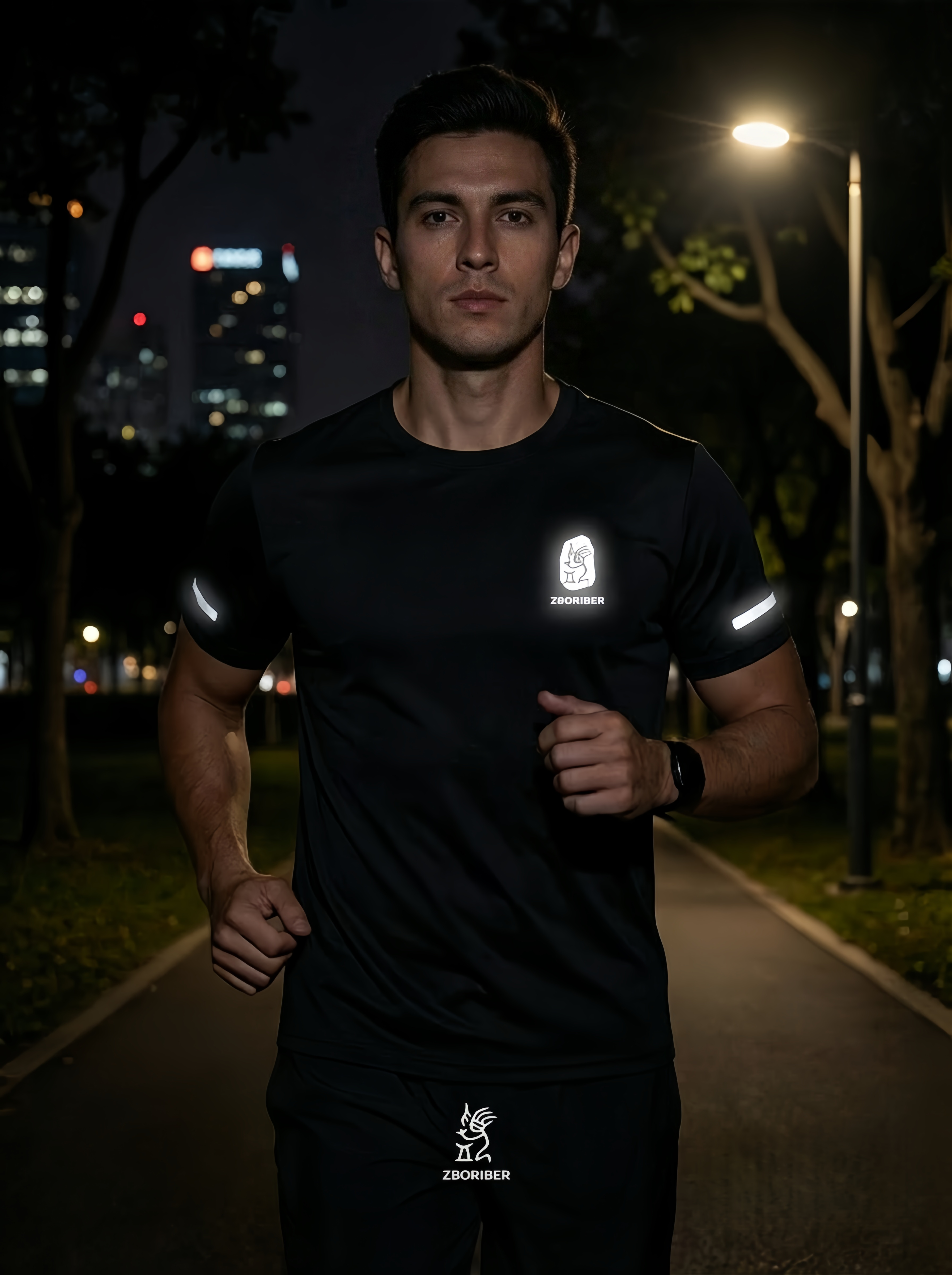 ZBORIBER Men's Short-sleeved T-shirt, Quick-drying, Moisture-wicking, Sweat-wicking, with Reflective Stripes and Reflective Logo,3-Pack