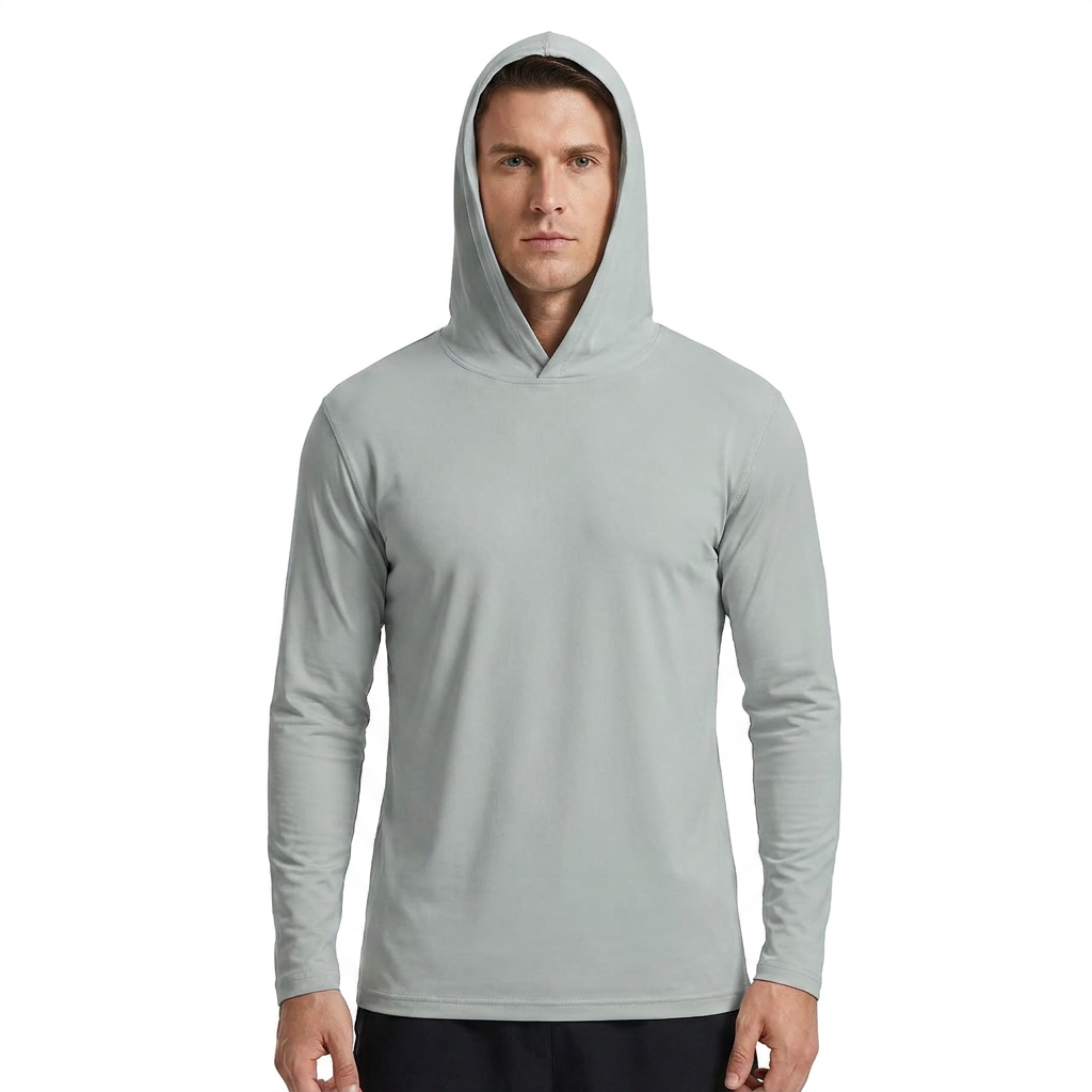 ZBORIBER Men's Hooded T-shirt, Moisture-Wicking,Quick-Drying,Silver,Sizes S-3XL