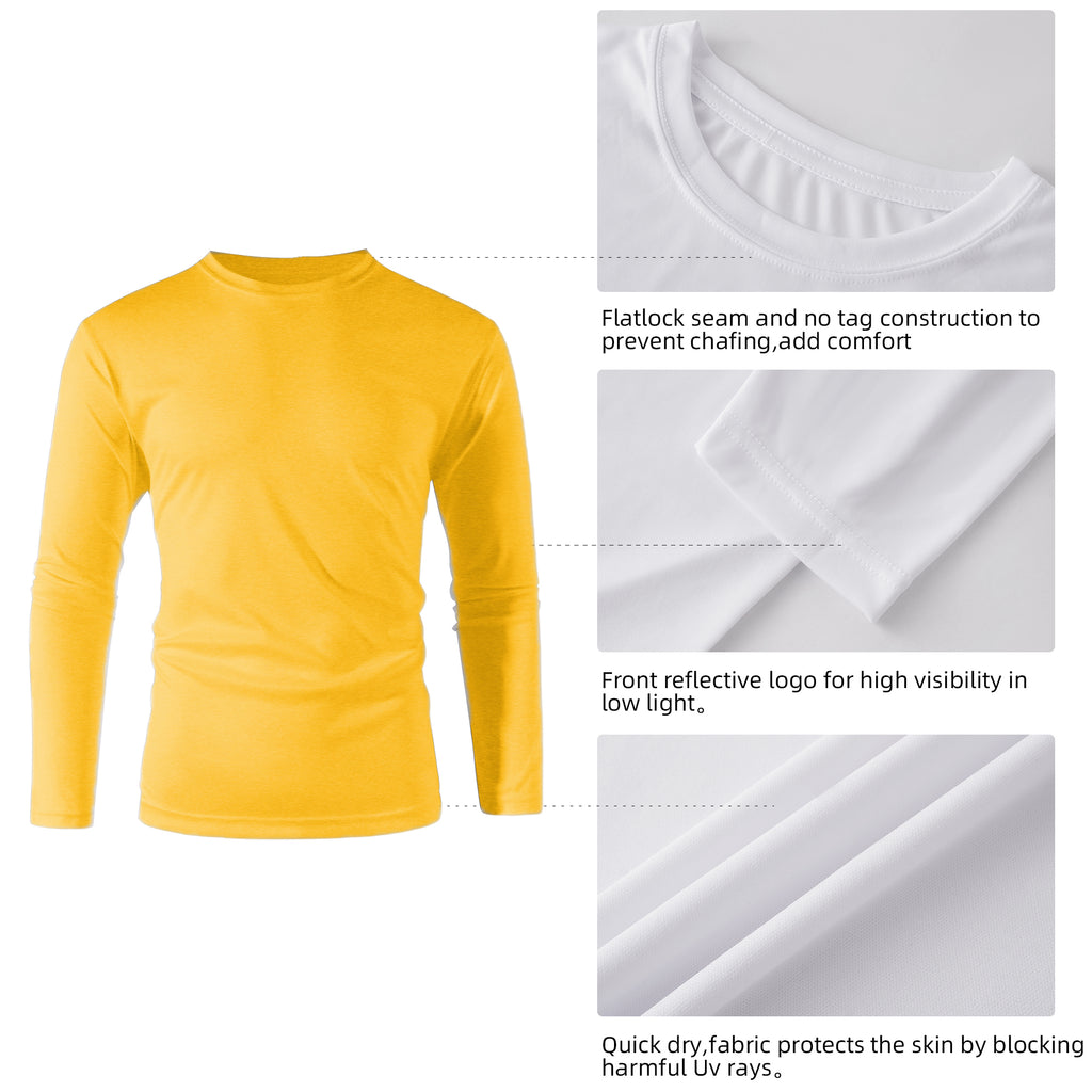ZBORIBER Men's Quick Dry UPF 50+ UV Sun Protection Moisture Wicking Long Sleeve T-Shirt for Casual Workout,Sizes S-3XL,Heather Yellow