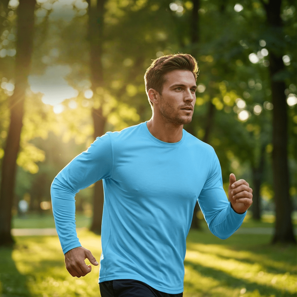 ZBORIBER Men's Quick Dry UPF 50+ UV Sun Protection Moisture Wicking Long Sleeve T-Shirt for Casual Workout,Sizes S-3XL,Shockwave Blue