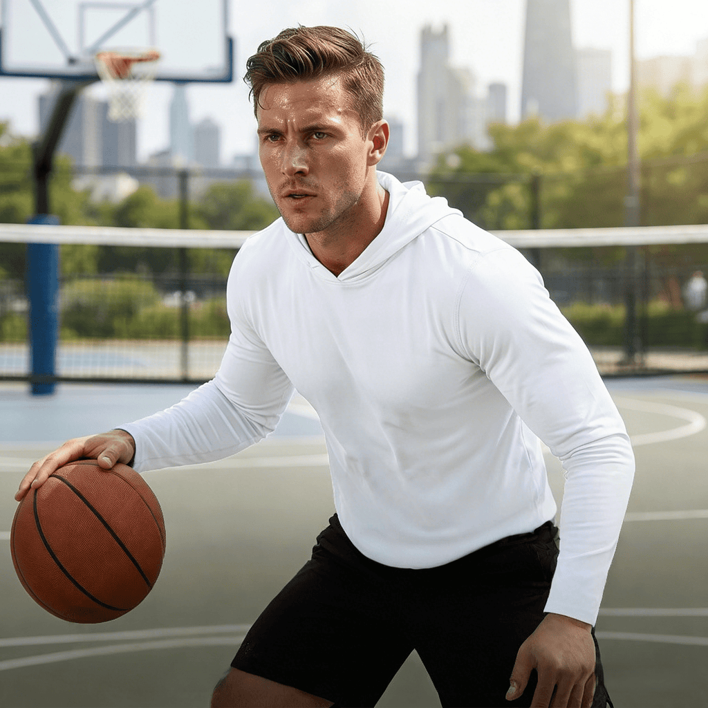 ZBORIBER Men's Hooded T-shirt, Moisture-wicking,Quick-drying,White,Sizes S-3XL