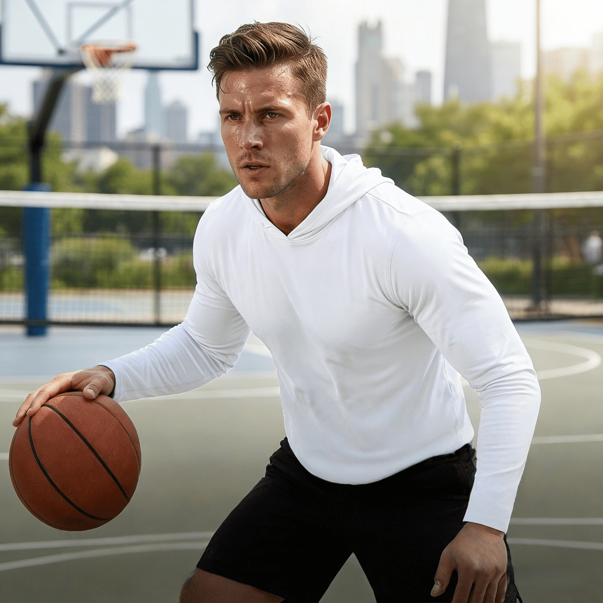 ZBORIBER Men's Hooded T-shirt, Moisture-wicking,Quick-drying,White,Sizes S-3XL