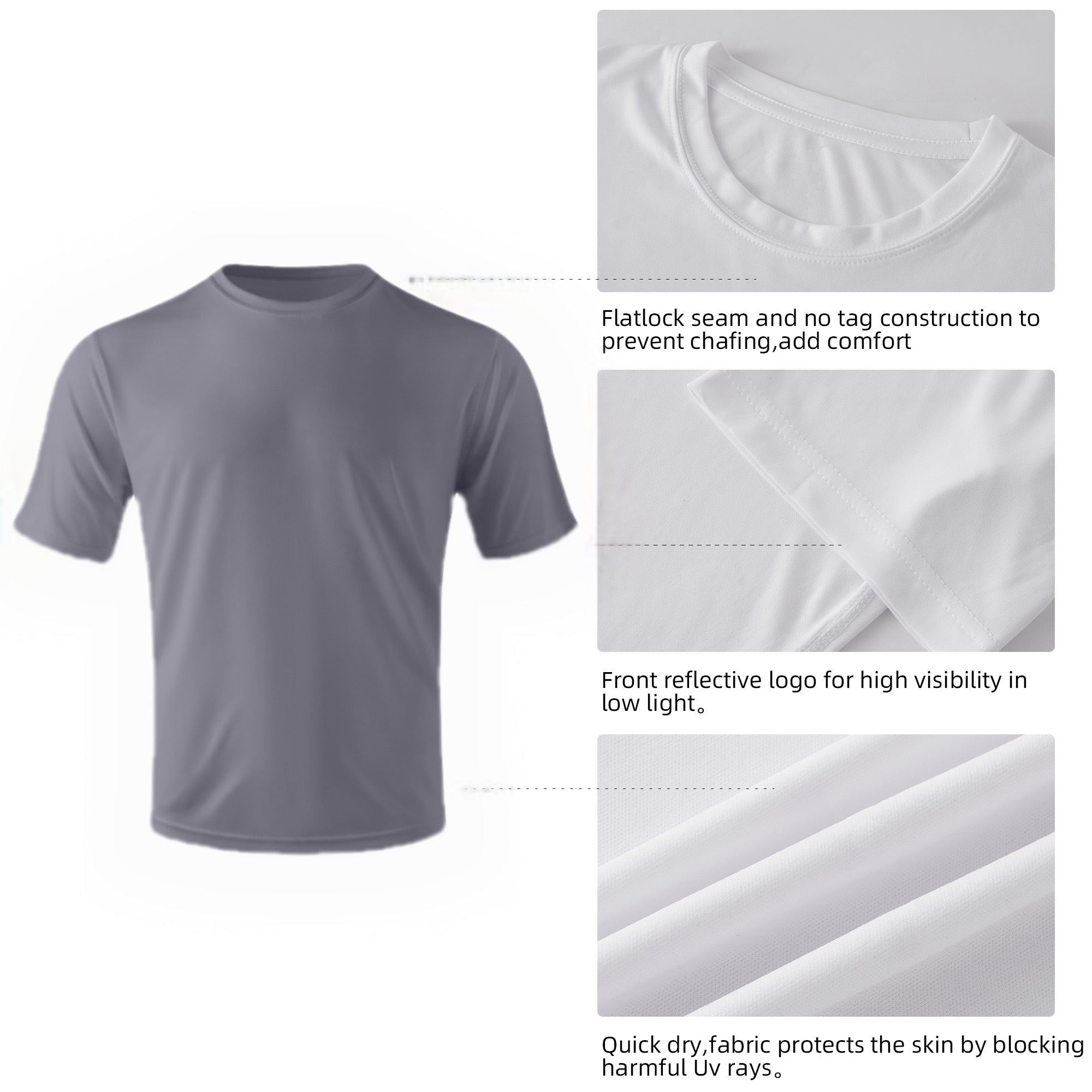 ZBORIBER Men's Quick-Dry Fit Gym Wicking Athletic Workout Short-Sleeve T-Shirts Sizes S-3XL,Titanium