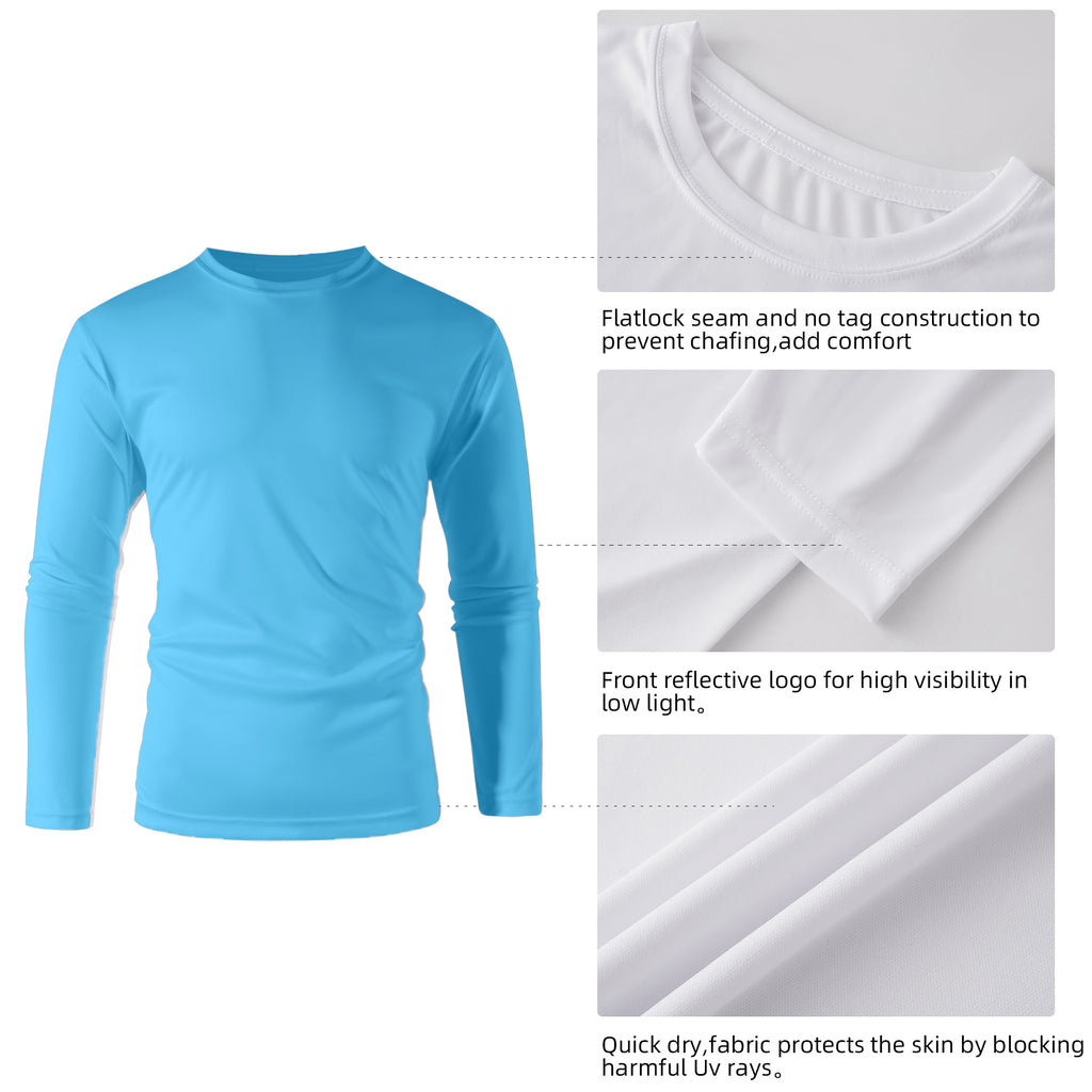 ZBORIBER Men's Quick Dry UPF 50+ UV Sun Protection Moisture Wicking Long Sleeve T-Shirt for Casual Workout,Sizes S-3XL,Shockwave Blue
