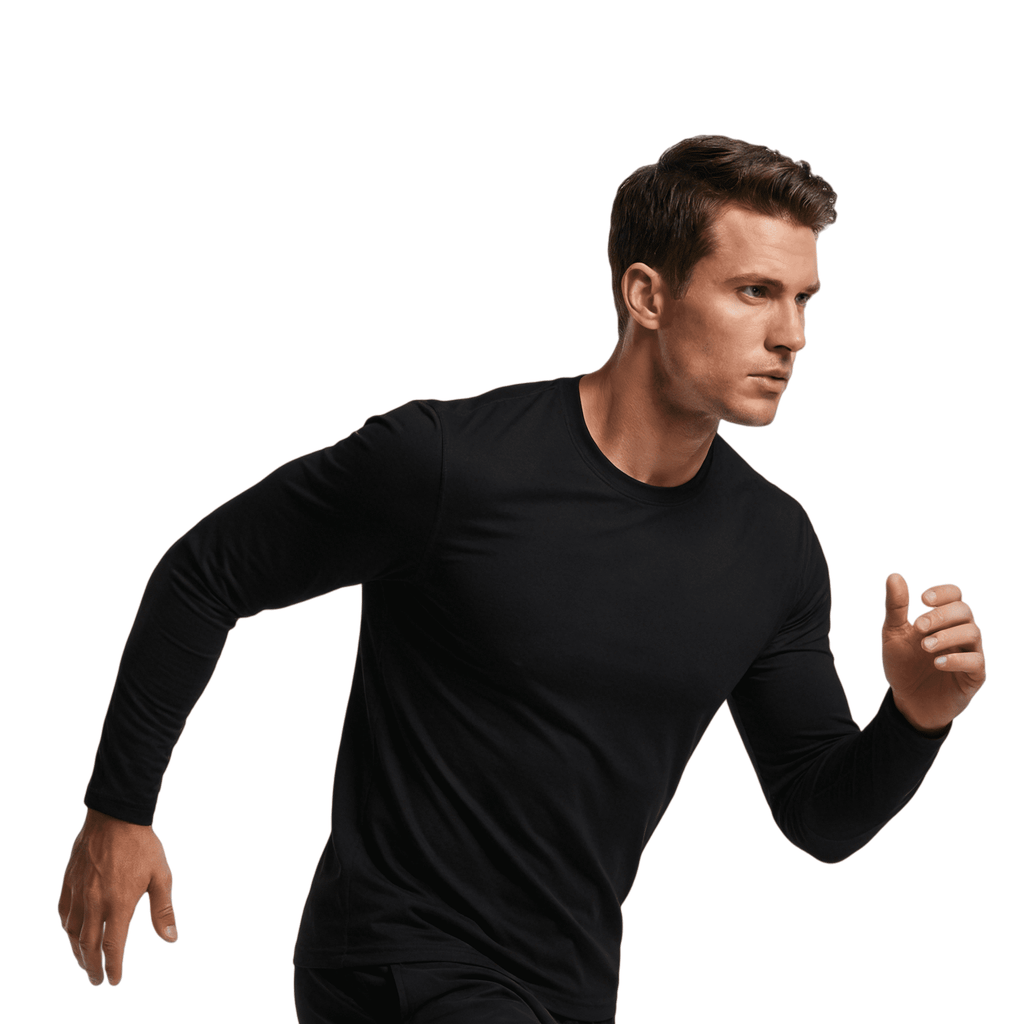 ZBORIBER Men's Athletic Quick Dry Shirt, Active T-Shirt, Crew Neck Long Sleeve Tee,Black