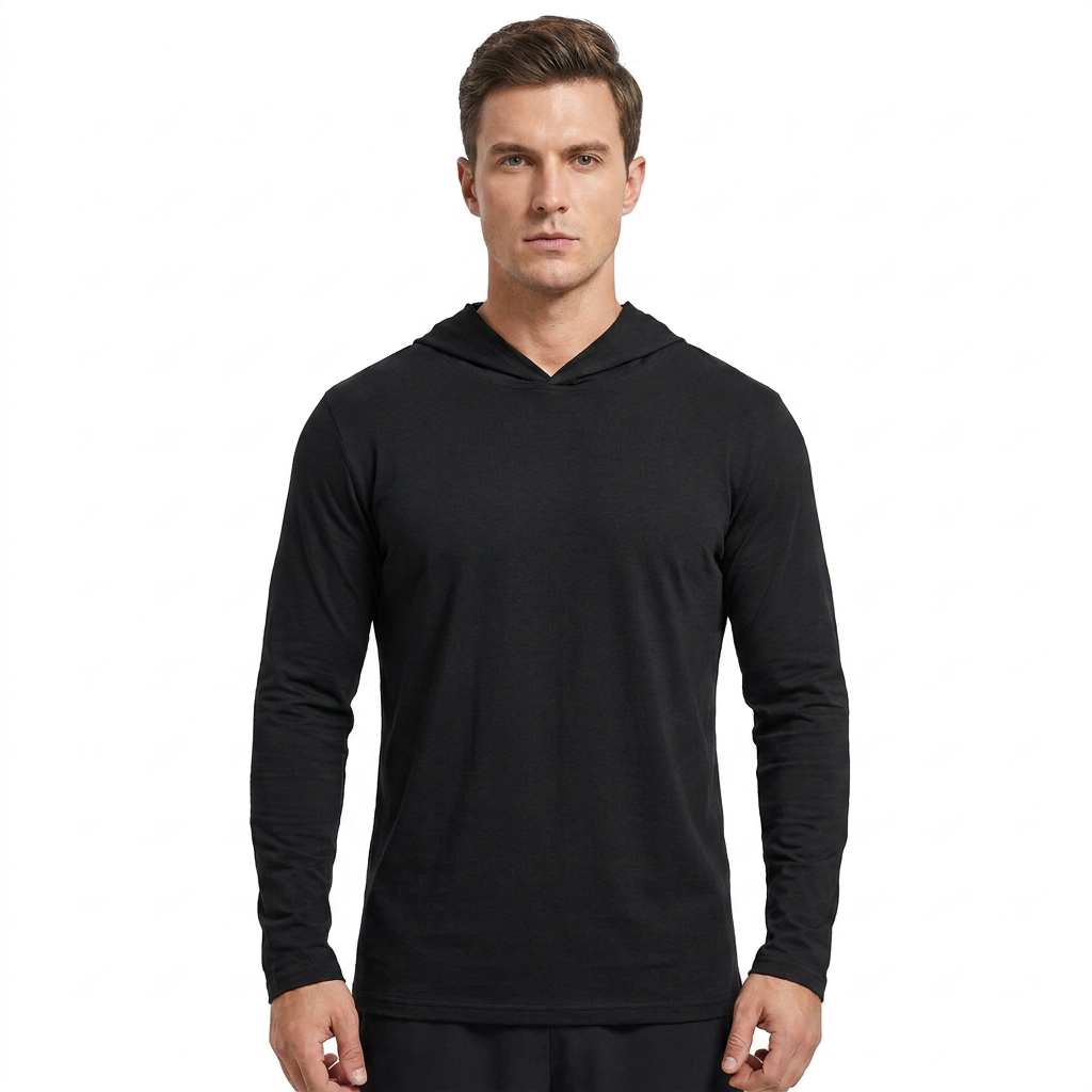 ZBORIBER Men's Hooded T-shirt, Moisture-Wicking,Quick-Drying,Black,Sizes S-3XL