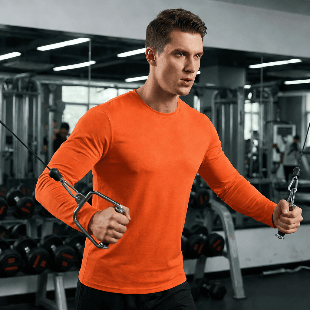 ZBORIBER Men's Quick Dry UPF 50+ UV Sun Protection Moisture Wicking Long Sleeve T-Shirt for Casual Workout,Sizes S-3XL,Highlighter Orange