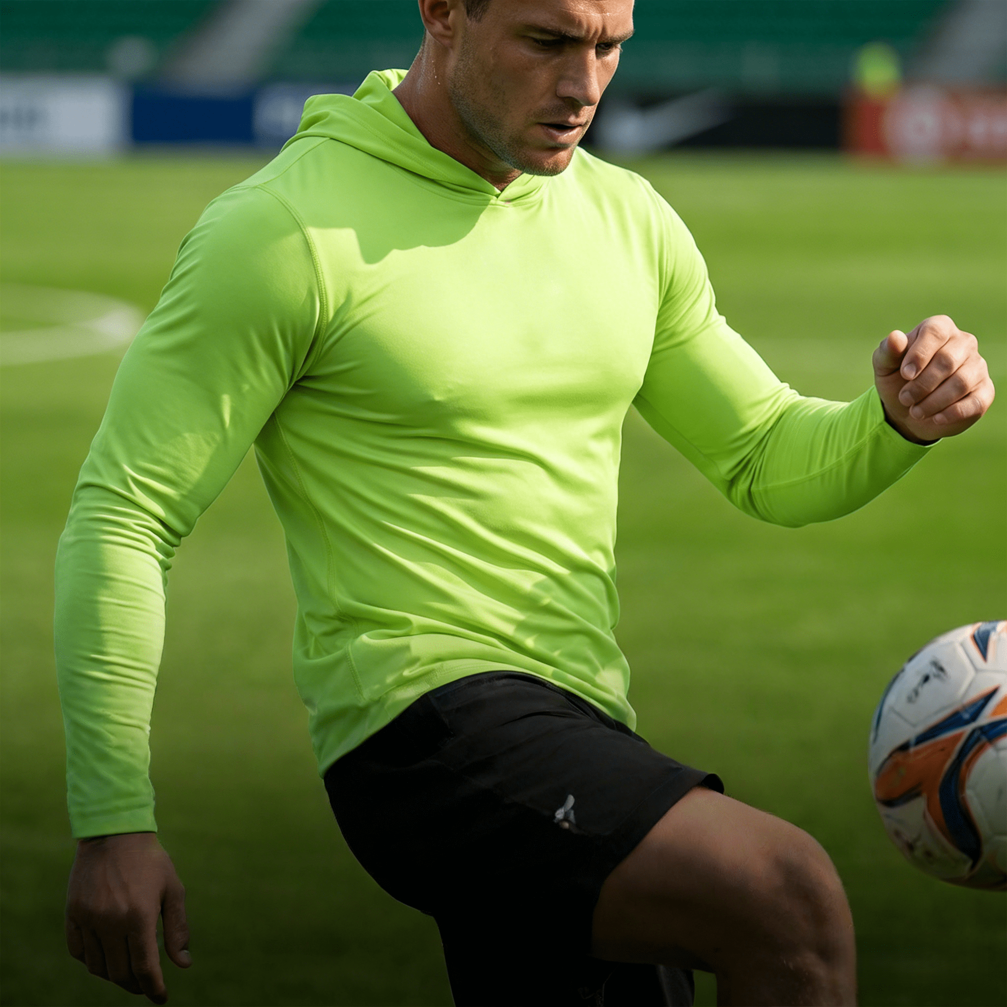ZBORIBER Men's Hooded T-shirt, Moisture-wicking,Quick-drying,Highlighter Green,Sizes S-3XL