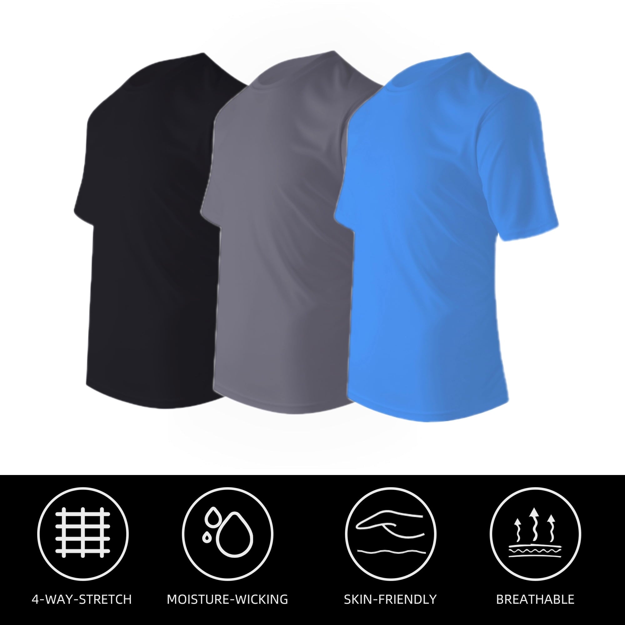 ZBORIBER Quick-Dry Men's Shirts 3-Pack - Moisture Wicking, UPF 50+, Breathable, S-3XL