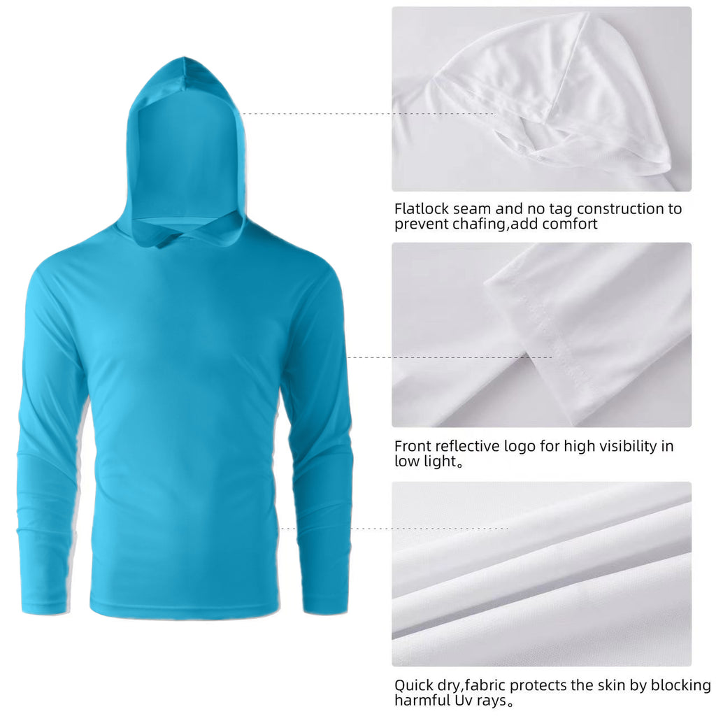ZBORIBER Men's Hooded T-shirt, Moisture-Wicking,Quick-Drying,Shockwave Blue,Sizes S-3XL