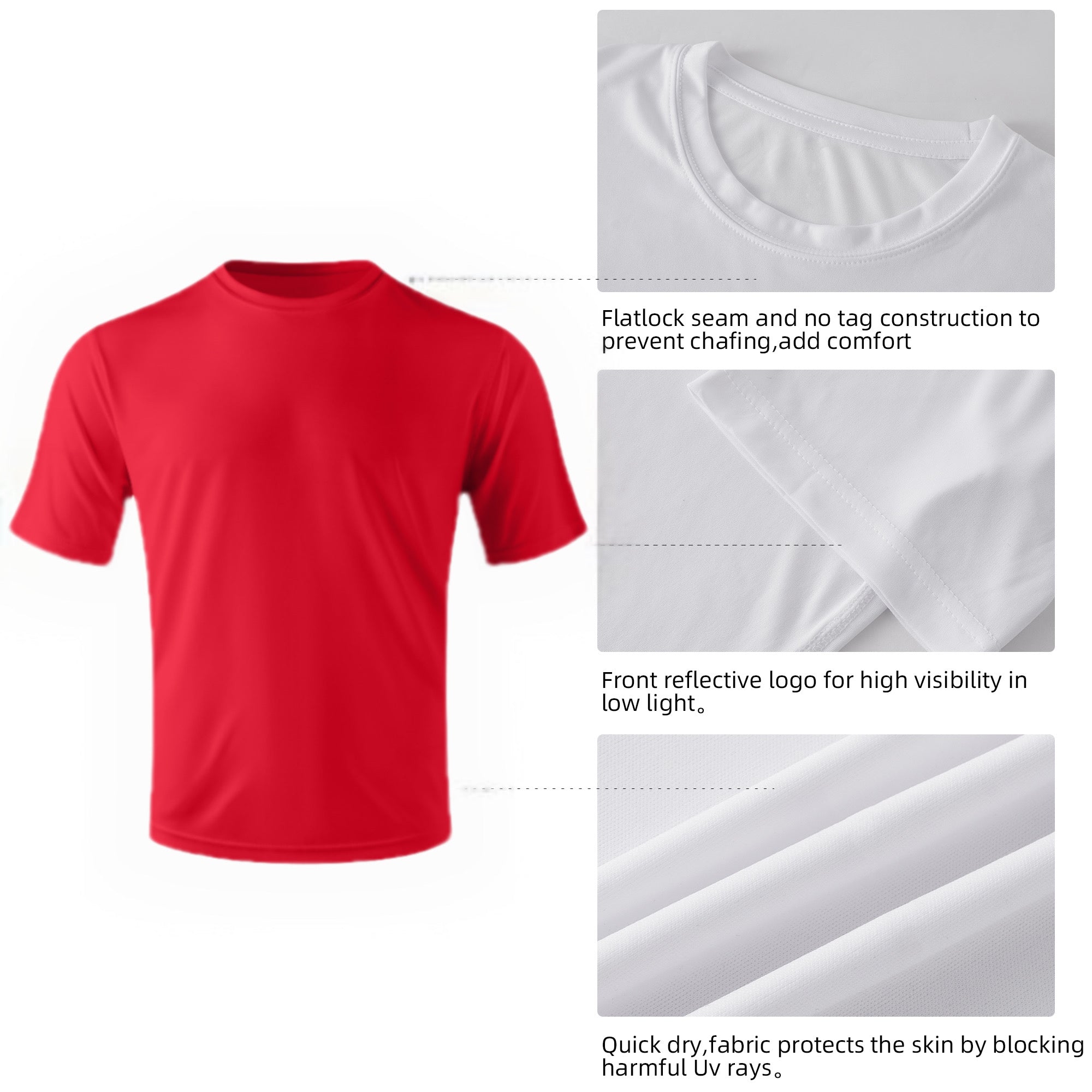 ZBORIBER Men's Quick-Dry Fit Gym Wicking Athletic Workout Short-Sleeve T-Shirts Sizes S-3XL,Red