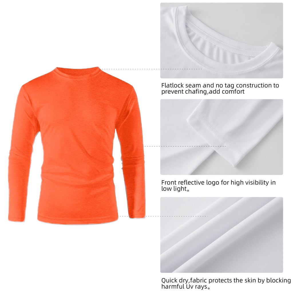 ZBORIBER Men's Quick Dry UPF 50+ UV Sun Protection Moisture Wicking Long Sleeve T-Shirt for Casual Workout,Sizes S-3XL,Highlighter Orange