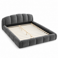 Queen Chenille Upholstered Platform Bed Frame, Curved Headboard, Dark Gray