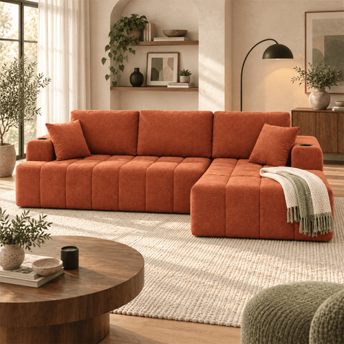 108-Inch L-Shaped Chenille Cloud Sectional Sofa with Chaise, No Assembly, Orange