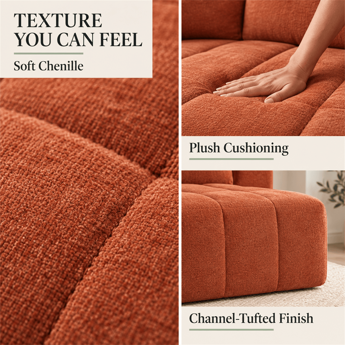 108-Inch L-Shaped Chenille Cloud Sectional Sofa with Chaise, No Assembly, Orange