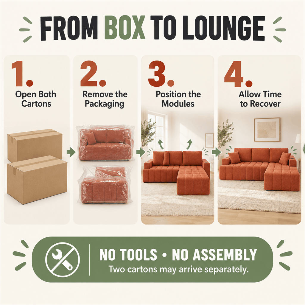 108-Inch L-Shaped Chenille Cloud Sectional Sofa with Chaise, No Assembly, Orange