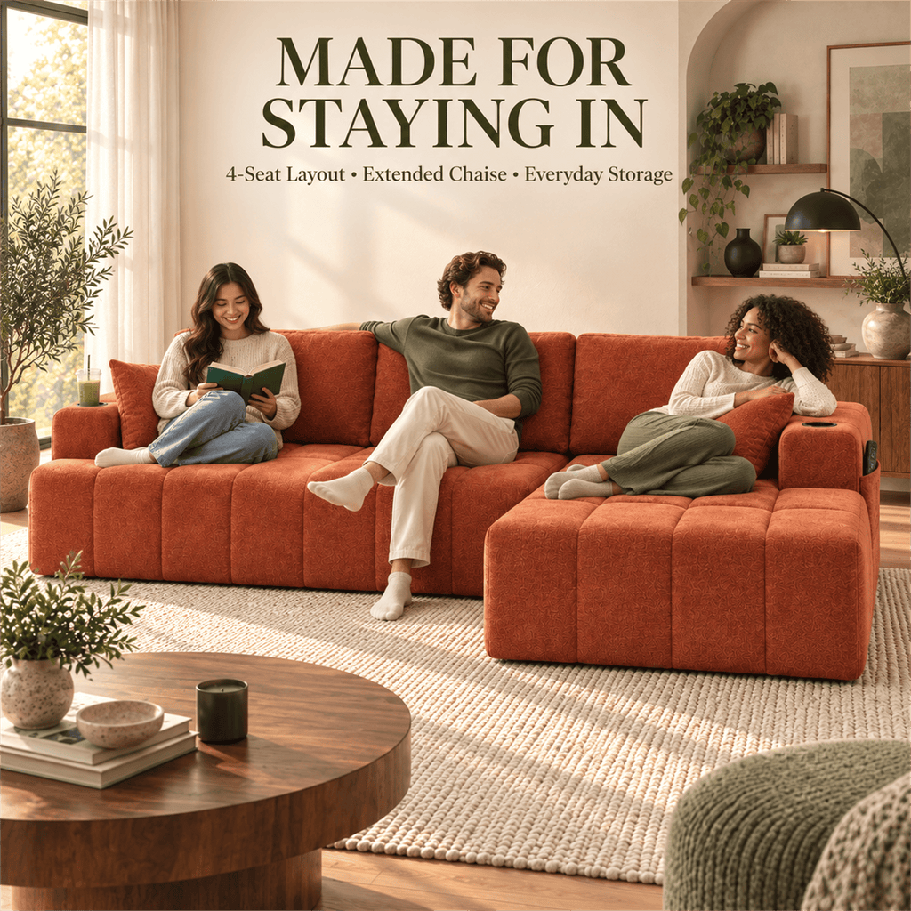 108-Inch L-Shaped Chenille Cloud Sectional Sofa with Chaise, No Assembly, Orange