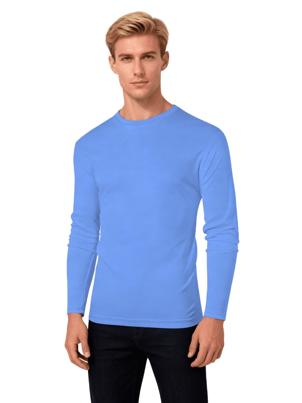 ZBORIBER Men's Quick Dry UPF 50+ UV Sun Protection Moisture Wicking Long Sleeve T-Shirt for Casual Workout,Sizes S-3XL,Highlighter Chambray